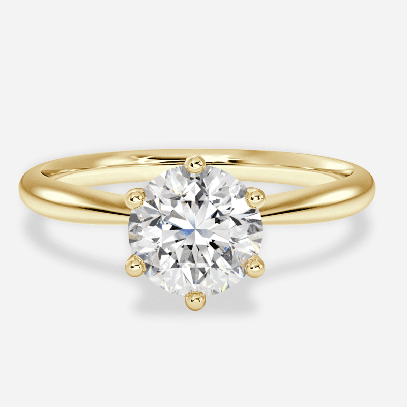 Classic round solitaire ring in plain yellow gold band