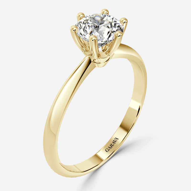 Classic round lab grown diamond solitaire ring in plain yellow gold band