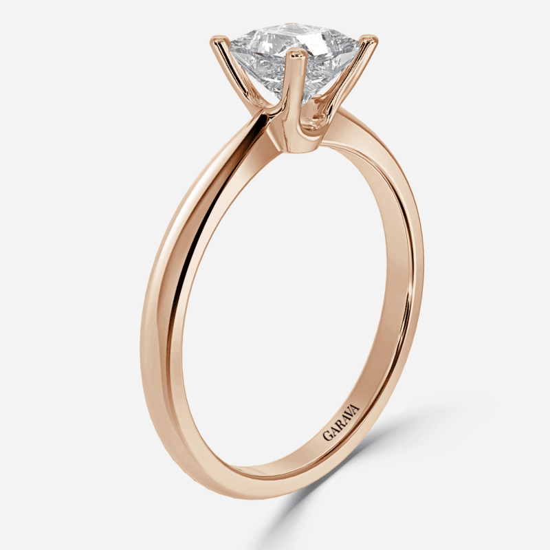 Top View - Classic princess cut lab grown diamond solitaire ring in plain rose gold band