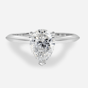 Front View - Classic pear lab grown diamond solitaire ring in plain white gold band.