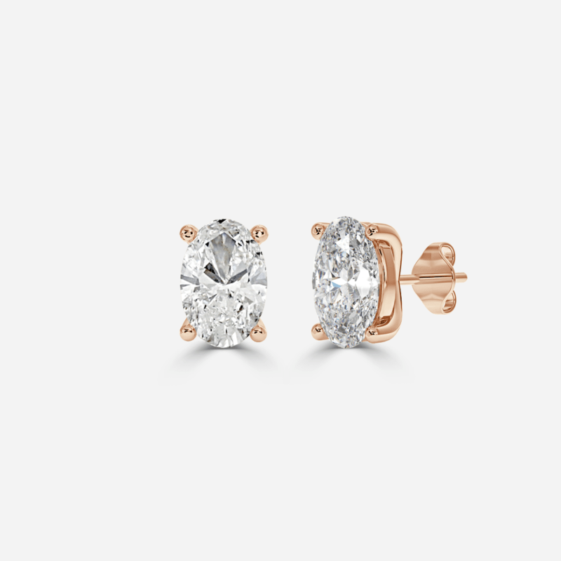 Classic oval cut lab grown diamond solitaire earrings in rose gold