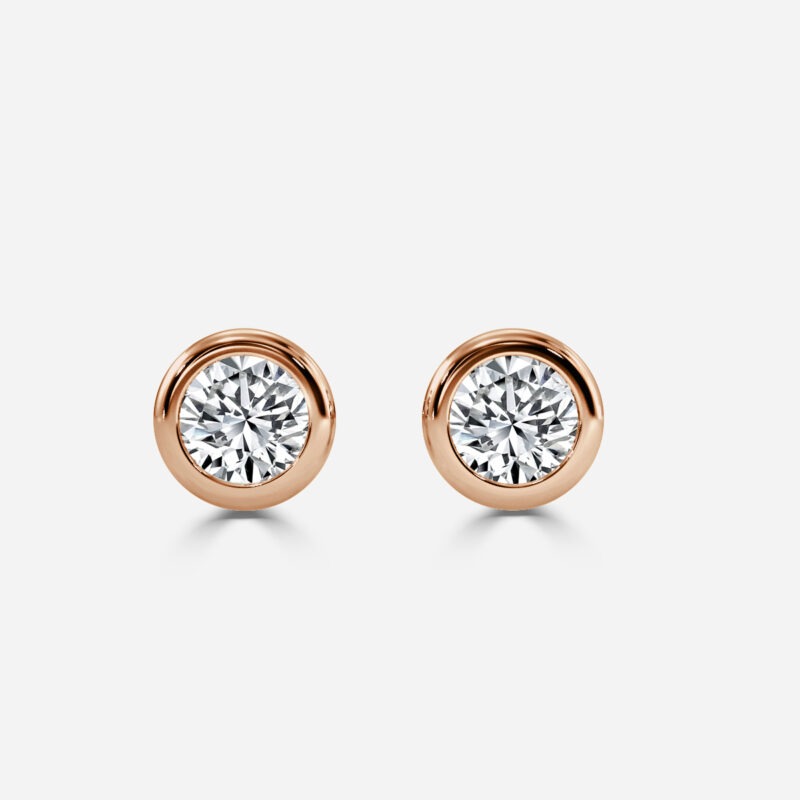 Front View - Brilliant Round Diamond Earrings with Halo in rose gold